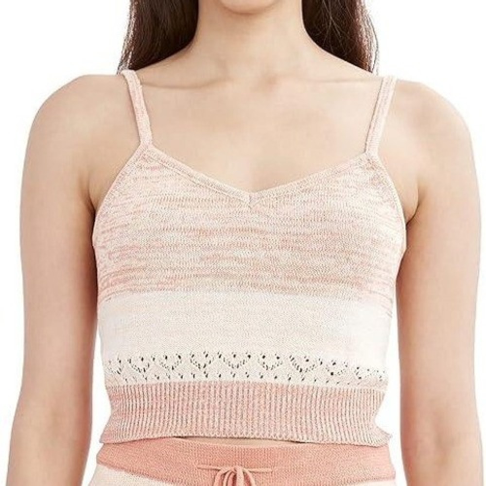BCBGeneration Pink Space Dye Knit Cropped Cami Top‎ Pointelle V-Neck Small NEW
